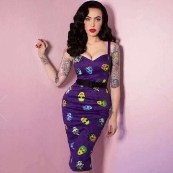 Vixen By Micheline Pitt Ben Cooper Purple Mask Sweetheart Wiggle Dress Sz 2x GUC - Picture 1 of 9